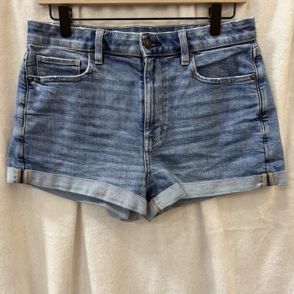 AMERICAN EAGLE High Rise Womens Sz 8 Stretch Denim Cuffed  Shorts Concert Y2K